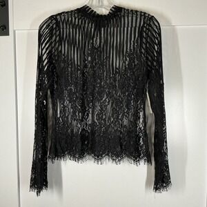 Womens Mesh Floral Forest Fairy Top Size L Black Whimsigoth Sheer Renaissance